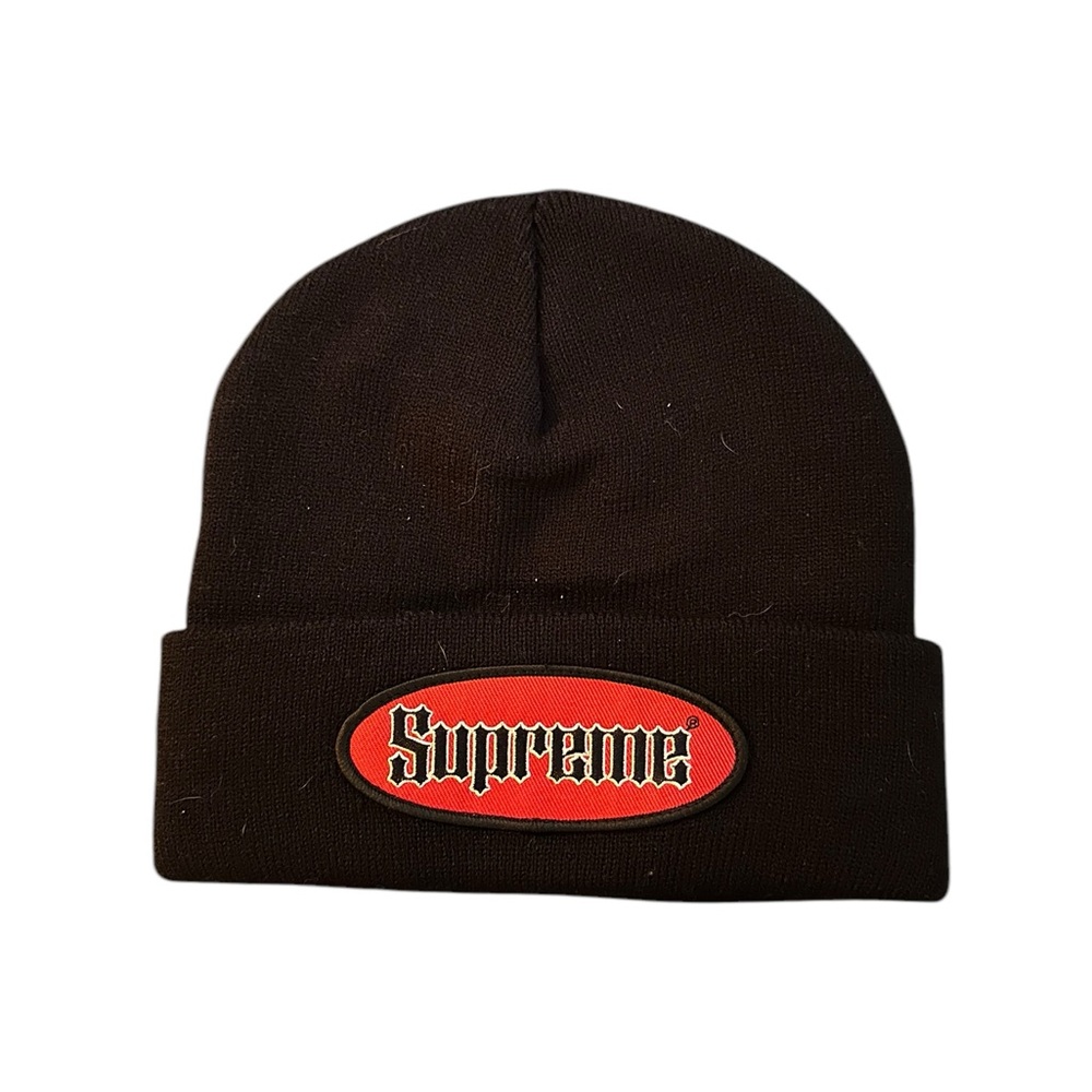 RARE- Authentic RETIRED SUPREME New York Oval Patch Beanie BLACK Winter Hat Cap